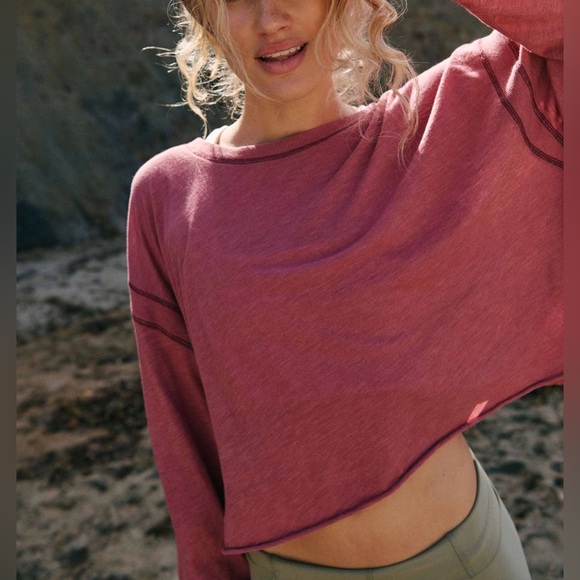 NWT Free People FP Movement My Time Layer - clove dark red mauve pink - large - Picture 5 of 8